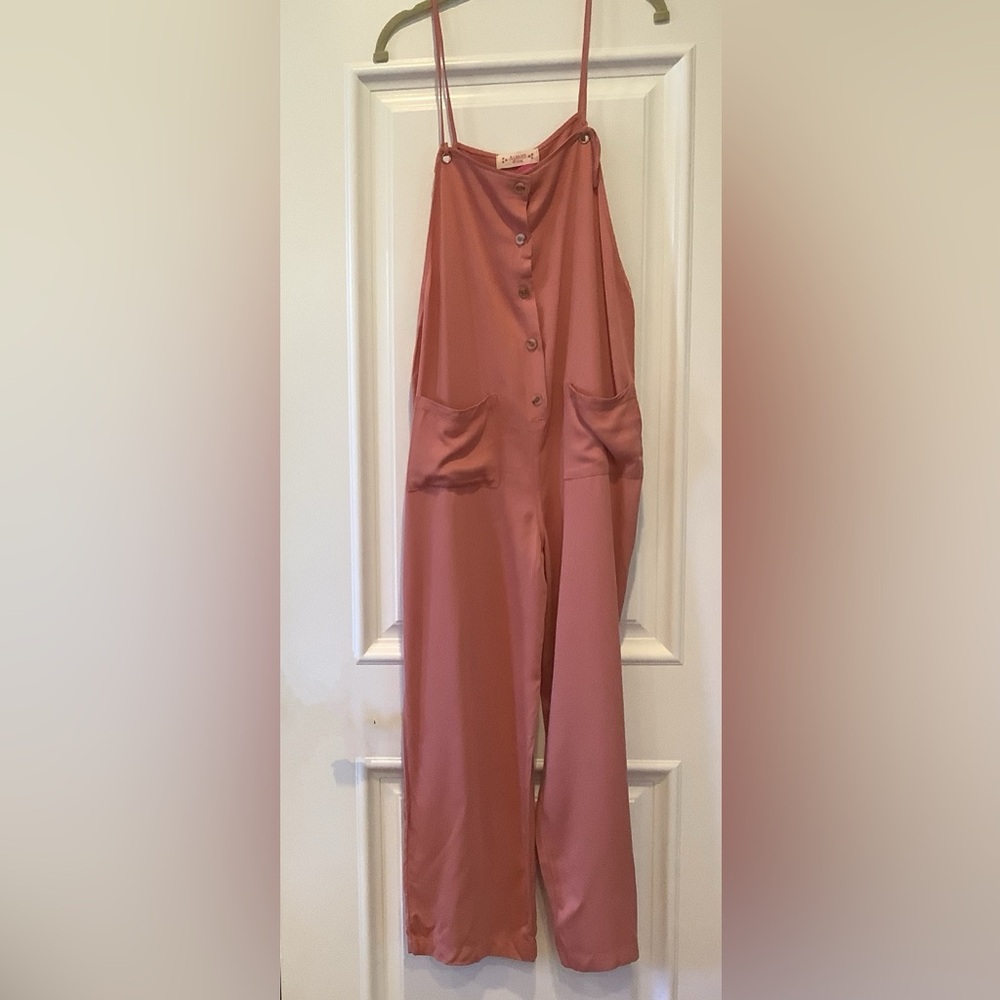 Almost Pink Overalls Size Small Pink Adjustable Tie Straps 2 Front Pockets NEW